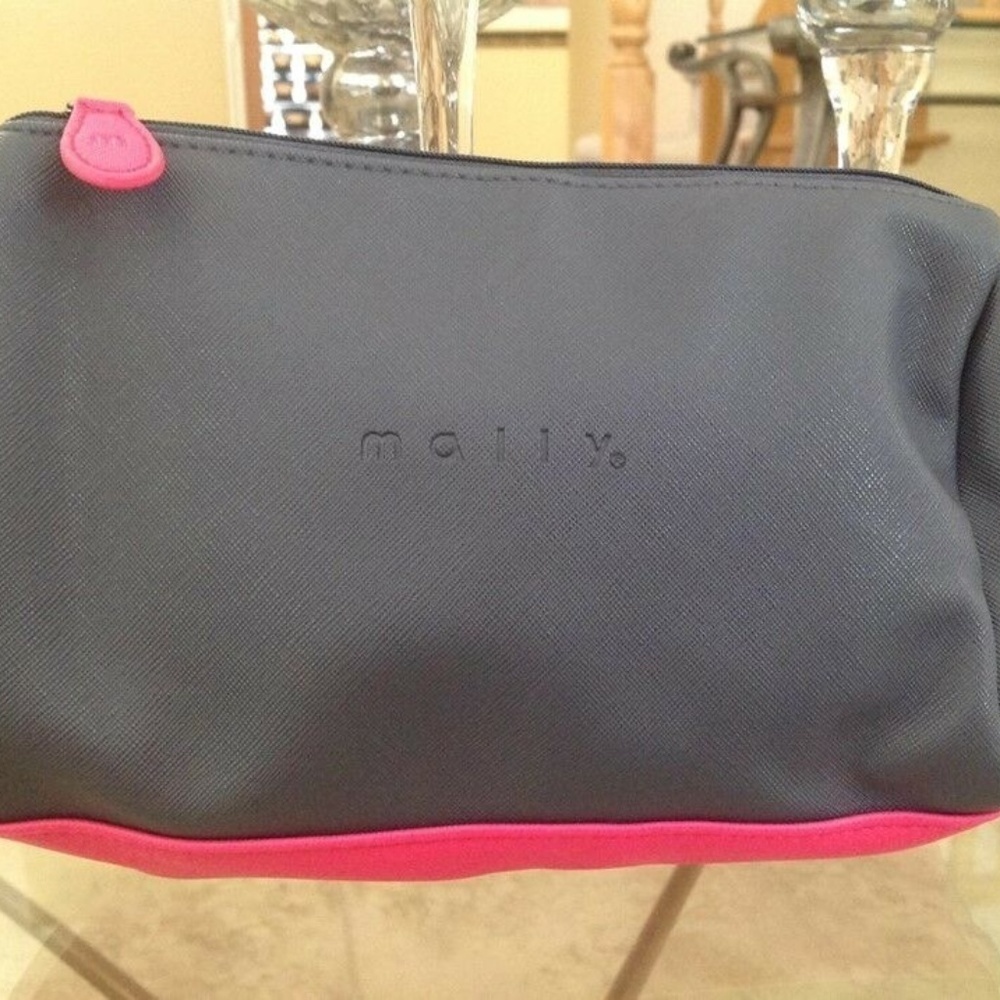 Mally Beauty Gray  Hot Pink Zippered Cosmetics Bag  Brand New